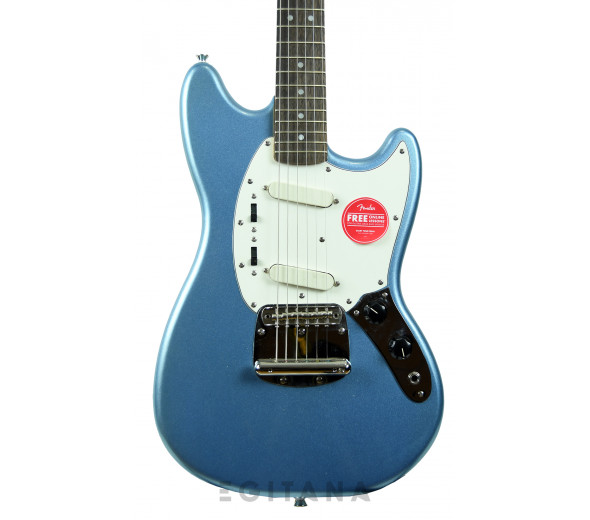 Fender  Squier Limited Edition Classic Vibe 60s Mustang Lake Placid Blue - Material: Choupo, Acabamento: Poliuretano Brilhante, Pescoço, Pescoço: Bordo, forma de “C”, Acabamento do pescoço: Uretano com brilho matizado, Escala: Laurel, 9,5 ”(241 mm), 