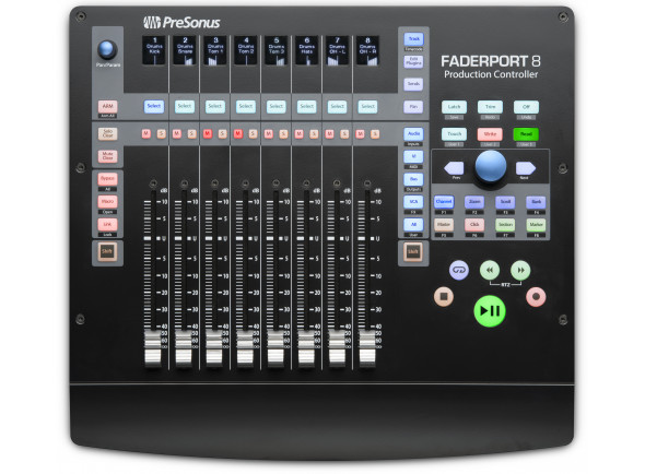 Presonus FaderPort 8  - 8 faders motorizados sensíveis ao toque de 100 mm de alcance (longitude), 8 ecrãs LCD de visualização rápida, Controlos de transporte de gravação completos: Play, Stop, Avançar, Retroceder, Gravar,...