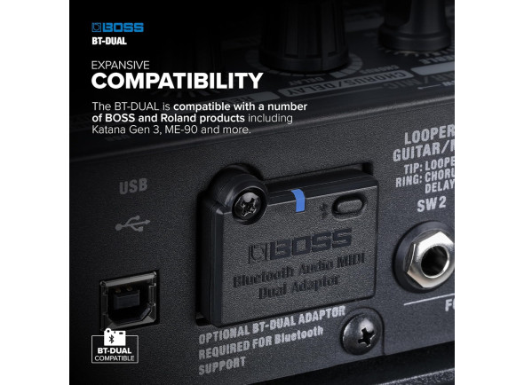 <b>BOSS BT-DUAL Adaptador Wireless Bluetooth Audio e MIDI para produtos BOSS e Roland BEST-SELLER</b>