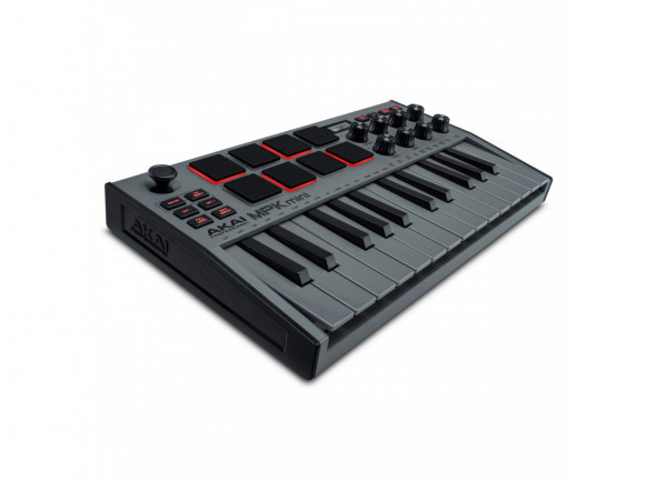 Akai  MPK Mini MK3 Gray  - Controlador de teclado MIDI compacto com 25 miniteclas, O keybed da geração 2 redesenhado fornece uma expressão dinâmica excepcional e articulação, Visor OLED nítido para feedback imediato dos parâ...