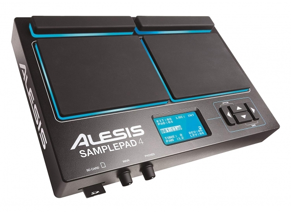 Alesis Samplepad 4  - 4 superfícies de jogo dinâmicas ao impacto, 25 sons integrados, 10 kits predefinidos, Adicionar amostras via slot para cartão SD, Até 512 sons e 91 kits de bateria, Almofadas iluminadas azuis para ...