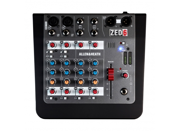 Allen & Heath ZED-6  - Mixer de 6 canais, 2 entradas de microfone / linha, 2 entradas estéreo duplas, Filtro Hi-Pass, EQ de 2 bandas, Faders de 60 mm, 