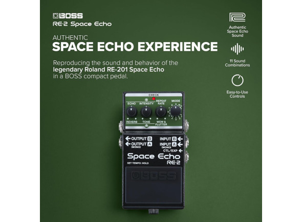 <b>BOSS RE-2 SPACE ECHO Pedal Compacto Digital Vintage Reverb</b>