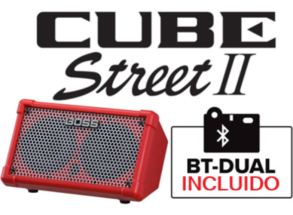 <b>PACK COLUNA PORTATIL AMPLIFICADA BOSS CUBE STREET II VERMELHO RED com Adaptador BLUETOOTH Audio MIDI BOSS BT-DUAL</b>