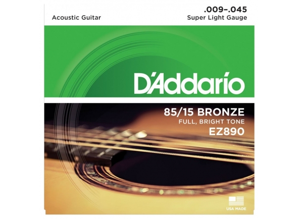 D´Addario EZ890  - Conjunto de Cordas Acoustic Guitar, 85/15 Bronze, Ferida Redonda, Tom muito equilibrado, Bitolas: 009-012-015-w025-w035-w045, 