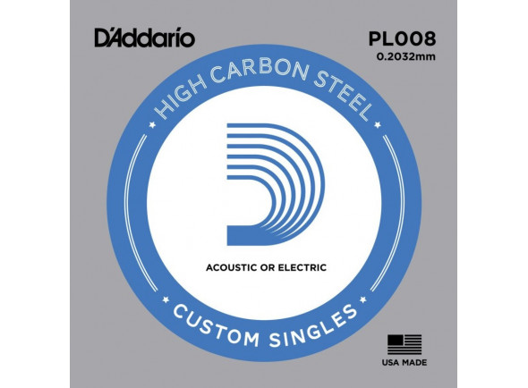 D´Addario  PL008 Single String  - Para guitarra elétrica ou guitarra de cordas de aço, Aço liso, Qualidade de som estendida e durabilidade, Medidor: 008, 