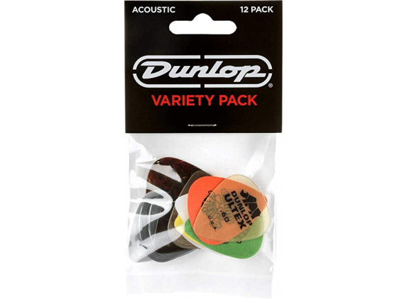 Dunlop  PVP112 Acoustic Pick Variety 12er-Set  - Cores diferentes, Tortex Standard 0,60, 0,73 e 0,88 mm, Tortex Flex Standard 0,73 e 0,88 mm, Padrão de Nylon 0,60, 0,73 e 0,88 mm, Ultex Standard 0,60 mm, Celluloid Classic Genuíno Fino e Médio, 