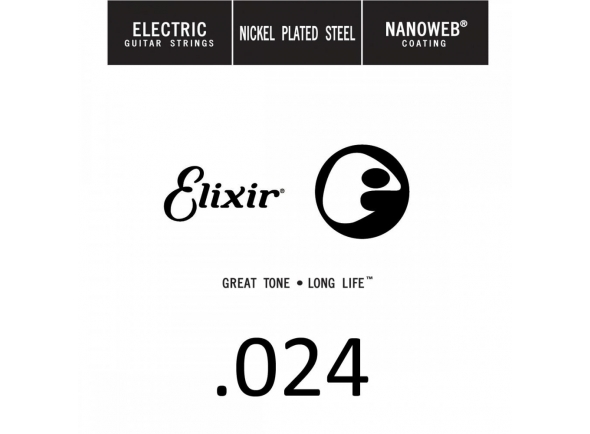 Elixir .024 Electric guitar  - Corda para guitarra elétrica, Aço niquelado, Revestimento de nanoweb, O revestimento do tipo nanoweb impede que se deposite sujidade e suor no enrolamento das cordas. O som brilhante e o toque natu...