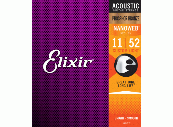 Elixir Nanoweb Custom Light Phosphor  - Conjunto de Cordas para Guitarra Acústica, Cordas de bronze de fósforo Nanoweb, Calibres 011-052 (011 015 022w 032w 042w 052w), 