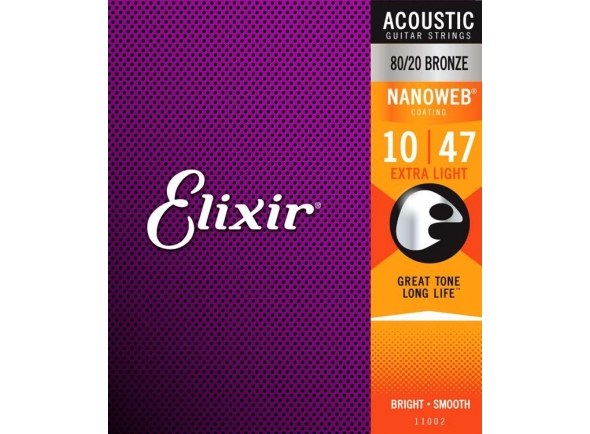 Elixir Nanoweb Extra Light Acoustic  - Calibres 010 - 047, Luz extra, Material: 80/20 Bronze, Revestimento: Nano web, 