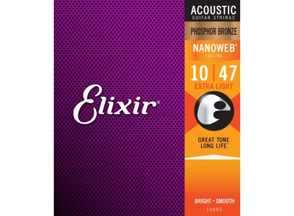 Elixir Nanoweb Extra Light Phosphor  - Conjunto de Cordas para Guitarra Acústica, Cordas de bronze de fósforo Nanoweb, Calibres 010-047 (010 014 023w 030w 039w 047w), 