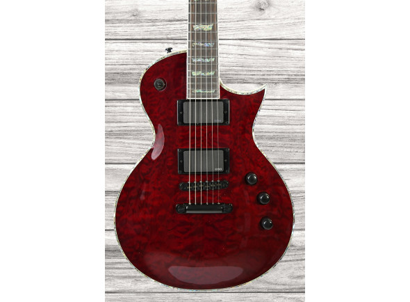 ESP  LTD EC-1000QM STBC  - Formato Single Cut, Set-Neck, Corpo: Mahogany, Top em Quilted Maple, Braço: Mahogany, Fretboard: Pau Ferro, 