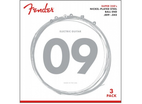 Fender 250L-3-packs Guitar Strings .009-.042  - Conjunto de 3 cordas para guitarra elétrica, Aço niquelado, Indicadores: .009, .011, .016, .024, .032, .042, 