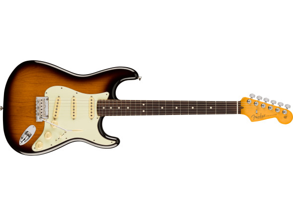 Fender  American Professional II Rosewood Fingerboard Anniversary 2-Color Sunburst - Três pickups Stratocaster V-Mod II de bobina única, Ponte actualizada com sistema de tremolo de 2 pontos e bloco de aço, Perfil do braço em C profundo com bordas da escala arredondadas, Porca em os...