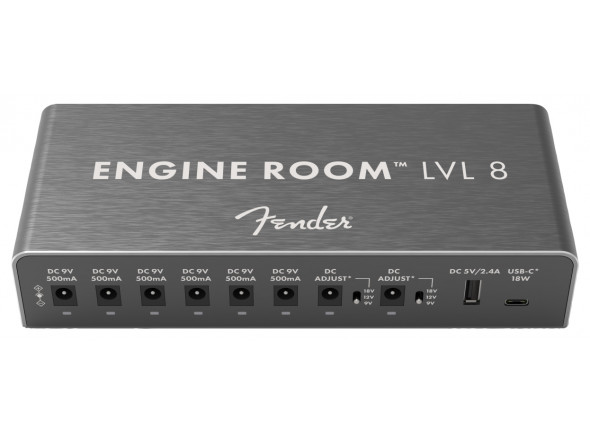 Fender Engine Room LVL8 Fonte Alimentação até 8 Pedais - Fonte de alimentação múltipla para pedalboards, 8 saídas 9 V isoladas com LEDs de status, 6 saídas com 500 mA @ 9 V, 2 saídas com tensão selecionável (9 V, 12 V ou 18 V), Portas USB tipo A e USB ti...