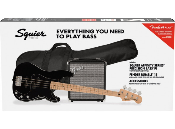 Fender Squier Affinity Series Precision Bass PJ Pack MN Black - Oferecendo 15 watts de puro tom de baixo Fender, o amplificador Rumble 15 possui um alto-falante Fender de design especial de 8 , equalização de três bandas, fone de ouvido para prática silenciosa ...