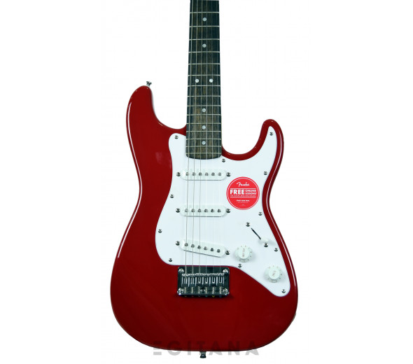 Fender Squier Mini Stratocaster IL DR  - Corpo em poplar, Braço em maple (acer), Escala em Indian Laurel, Perfil do braço: 