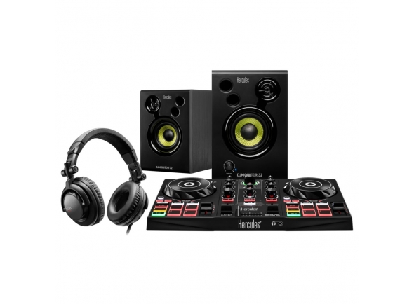 Hercules DJ Learning Kit  - Consiste em DJ Control Inpulse 200, fones de ouvido HDP DJ45 e alto-falantes Monitor DJ 32, 