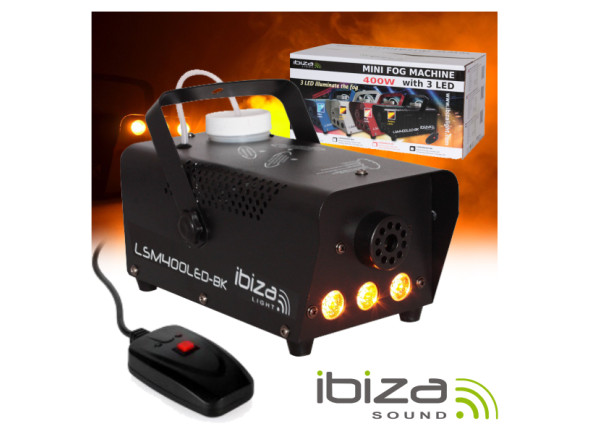Ibiza 400W c/ 3 Leds 3W e Comando Preta LSM400LED-BK - Máquina de fumos c/ 400W potência e LEDs, 3 LEDs Laranjas c/ 1W de potência máxima, Capacidade reservatório: 0.3 Litros, Produção de fumo: 14m3 / mn, Tempo de aquecimento: 8 minutos, Peso: 1.80 kg,...