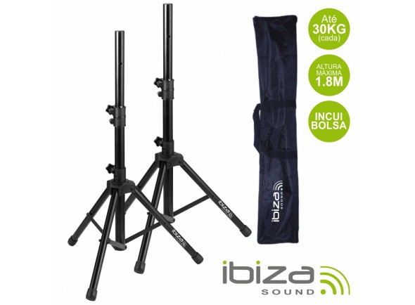 Ibiza Conjunto 2 Suportes P/ Colunas C/ Bolsa 1.8m 30kg  - Conjunto 2 Suportes p/ coluna, Capacidade carga: 30Kg (cada), Diâmetro do tubo: Ø35mm, Altura ajustável: até 180cm, Inclui bolsa de transporte, Peso: 0,000 kg, 