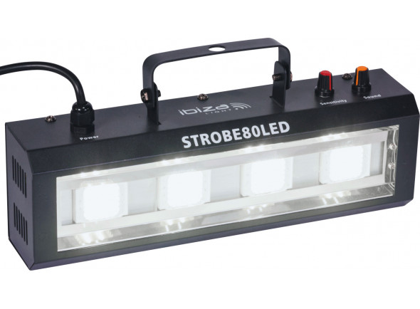 Ibiza  Light STROBE80LED  - Velocidade e sensibilidade do flash ajustável, Fonte de alimentação 220-240Vac 50/60 Hz, Dimensões 31 x 7 x 11,5 cm, Peso 1 kg, 
