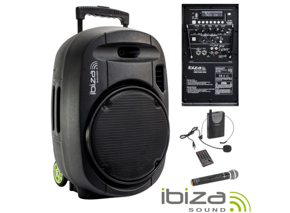 Ibiza PORT12VHF-MKII  - Coluna amplificada 12 350Wrms/700Wmáx com leitor de multimédia USB/SD/REC e Bluetooth., Equipada com microfone de mão e microfone Headset VHF sem fios, bolsa de transporte e comando elegante., Conc...
