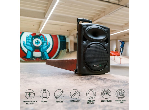 Ibiza PORT15VHF-BT Sistema Portátil a Bateria até 8h 800W BT