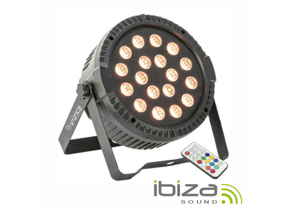 Ibiza  Projector c/ 18 Leds 1W RGB DMX - Projector c/ LEDs RGB e efeitos de controlo, Número de LEDs: 18 LEDs c/ 1W potência, 18 LEDs RGB 3 em 1, Automático, MASTER-SLAVE, 7 canais DMX, Tensão funcionamento: 110-240V~50/60Hz, Dimensões: 1...