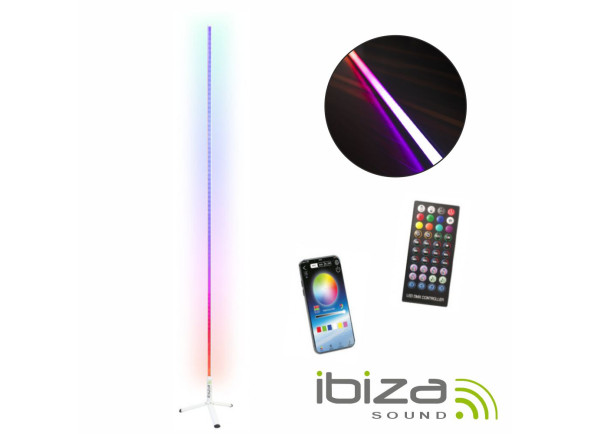 Ibiza  Tubo LED RGB 1.8M Bluetooth c/ Suporte Branco - Tubo LED RGB, Comprimento: 1.8m, Suporte vertical incluído, Comando s/ fios incluído, Controlável via APP móvel, Dimensões: Ø17mmx1.8m, 