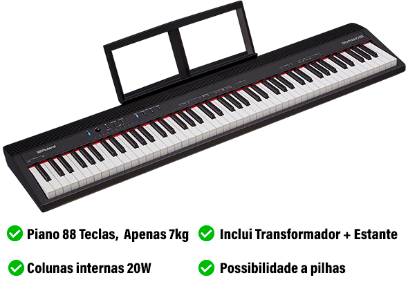 <b>Roland GO:PIANO 88 PORTABLE</b> Piano Iniciação Musical 88-Teclas <b>BEST-SELLER</b>