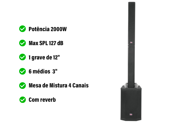 Studiomaster Sis. Completo 2000W c/ REVERB, BT e mesa 4 canais