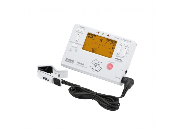 Korg TM-60C White  - Sintonizador e metrônomo com microfone de contato, A função de voz e metrônomo pode ser usada simultaneamente, Ponteiro LCD de resposta rápida, Grande display LCD retroiluminado, Faixa de detecção:...