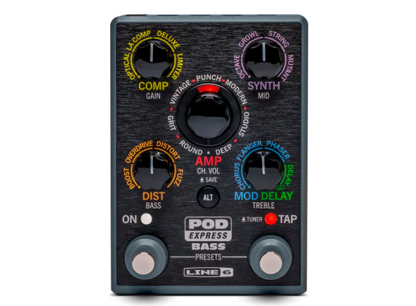Line6 Pod Express Bass - 7 modèles d'amplificateurs et d'enceintes, 17 effets, dont un looper et un accordeur intégré., Il peut être utilisé comme interface audio via un câble USB., Commandes : Amplificateur, Distorsion, D... Line6 Pod Express Bass - 7 modèles d'amplificateurs et d'enceintes, 17 effets, dont un looper et un accordeur intégré., Il peut être utilisé comme interface audio via un câble USB., Commandes : Amplificateur, Distorsion, D...