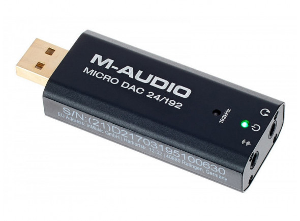 M-Audio Micro DAC 24/192  - M-Audio Micro DAC 24/192 Conversor de áudio de 24 bits / 192 kHz com porta USB, Corpo de alumínio robusto, Saída de 3,5 mm para auscultadores, Saída digital óptica de 3,5 mm, Botão de volume, Requi...