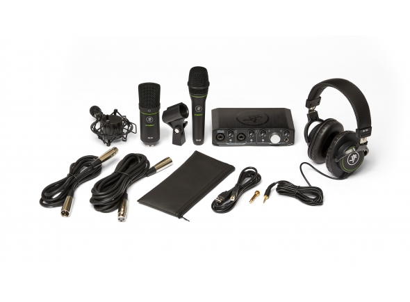 Mackie Producer Bundle  - O conjunto contém Mackie Onyx Producer 2.2, interface de áudio USB 2.0, microfone condensador de diafragma grande EM-91C, microfone vocal dinâmico EM-89D e headphones MC-100, 