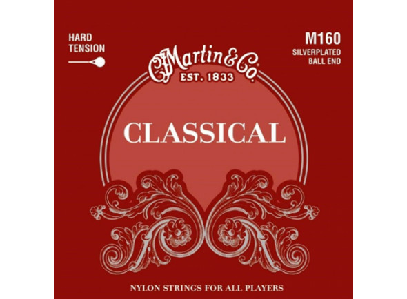 Martin  M160 Classical HT  - Para guitarras clássicas, Tensão Hard, Aço envolto em prata, Envolto em prata com núcleo de nylon, Extremidade da bola, 