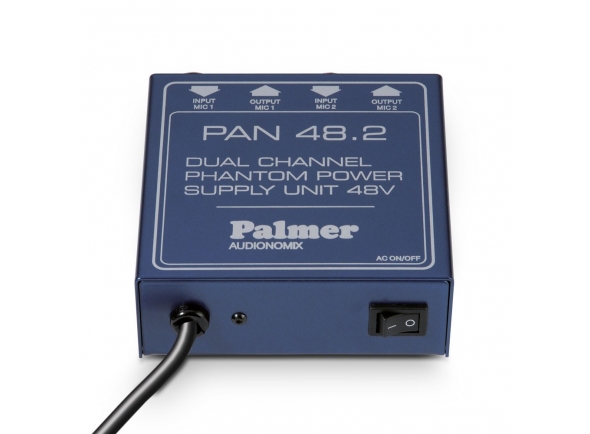 Palmer PAN 48  - 2 canais de alimentação fantasma, Adequado para microfones condensadores e caixas DI ativas, XLR in / out, Cabo de alimentação fixo, LED indicador, Phantom power externo, 