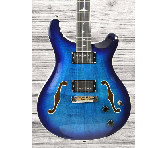 PRS  SE Hollowbody II Faded Blue Burst - Guitarra da série PRS SE, Acabamento azul transparente com alto brilho, Construção de pescoço fixo com comprimento de escala de 25 (635 mm), Corpo em mogno com câmaras de ressonância, Tampo e costa...