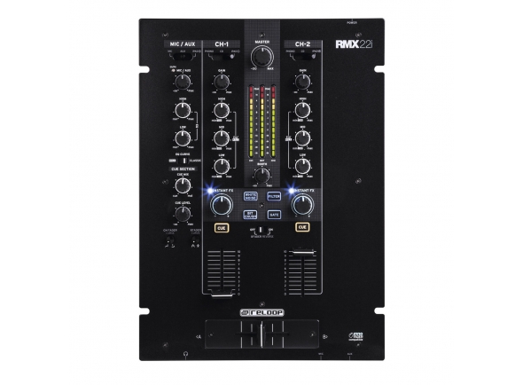 Reloop RMX-22i B-Stock  - Mesa de mistura profissional de DJ com 2 (+1) canais;, Arquitetura totalmente digital para som excelente;, 4 efeitos de cor de som instantânea por canal (Filter, White Noise, Bit Crush e Gate);, En...