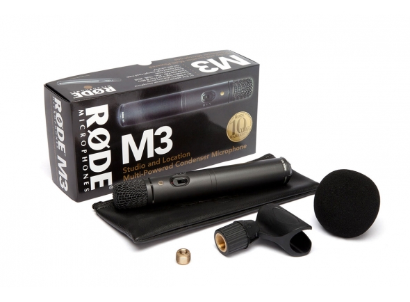 Rode M3 Microfone Condensador Membrana Pequena - Microfone condensador cardióide com corpo construído em metal robusto, Muito baixo ruído próprio (21 dB), Suspensão interna, Um filtro passa-alto seleccionável através do botão de três posições, Um...