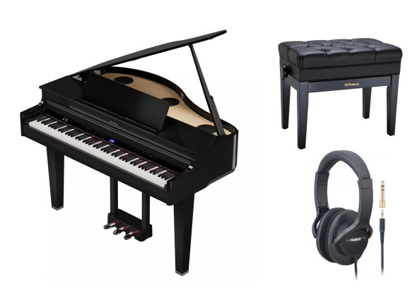 Roland GP-6-PE GRAND PIANO HOME DELUXE PACK 10 ANOS GARANTIA Piano de Cauda Branco com banco de piano Roland RPB-500BK e auscultadores Roland RH-A7-BK