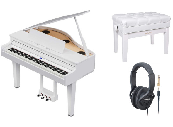 Roland GP-6-PW GRAND PIANO HOME DELUXE PACK 10 ANOS GARANTIA Piano de Cauda Branco com banco de piano Roland RPB-500WH e auscultadores Roland RH-A7-BK