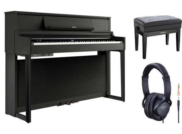 Roland LX-5-CH PIANO HOME DELUXE PACK 10 ANOS GARANTIA Piano Vertical Preto com banco de piano Roland RPB-500BK e auscultadores Roland RH-A7-BK