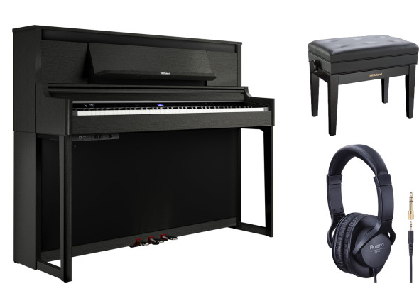 Roland LX-6-CH PIANO HOME DELUXE PACK 10 ANOS GARANTIA Piano Vertical Preto com banco de piano Roland RPB-500BK e auscultadores Roland RH-A7-BK