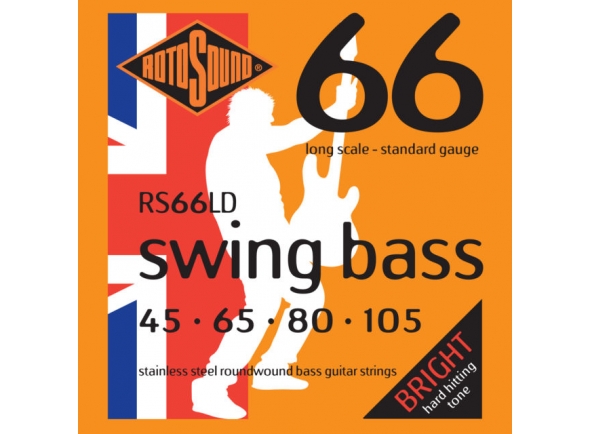 Rotosound RS66LD - Conjunto de cordas para Guitarra Baixo de 4 cordas, Bitolas: 045 , 065, 080 , 105, Escala longa, Aço inoxidável, 