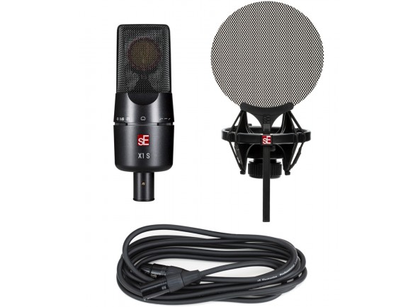SE Electronics X1S Vocal Pack  - Microfone condensador de diafragma grande, Padrão polar: cardioide, Cápsula artesanal, Filtro LoCut: 80 Hz, 160 Hz, Pad: 0 dB, -10 dB, -20 dB, Contatos XLR folheados a ouro, 