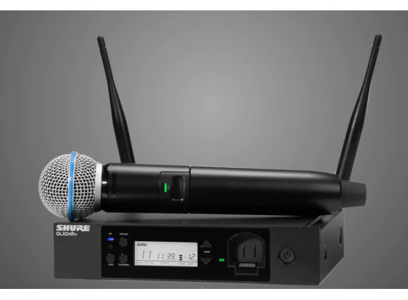 Shure  GLXD24R+/Beta58 - Banda dupla: 2,4 GHz e 5,8 GHz, Com microfone vocal Beta58A (transmissor de mão GLXD2+) e receptor de rack GLXD4R+ de 9,5, Até 8 sistemas simultaneamente (16 com Frequency Manager), Configuração au...