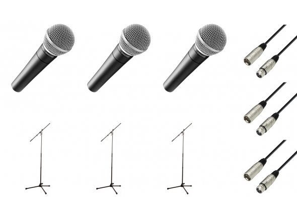 Shure SM 58 Triple Bundle  - Microfone Vocal Dinâmico SHURE SM58 LC, Material: Ferro fundido, Padrão Polar: Cardioid, Impedância: 150 Ω, Sensibilidade: -54.5 dBV/Pa (1.85 mV), Resposta de frequência ajustada para vocais - 50 t...