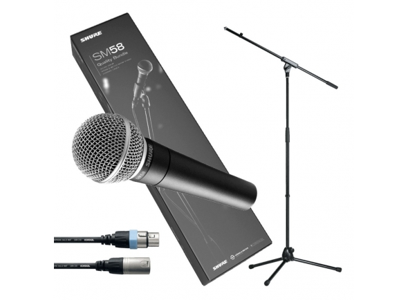 Shure SM58 Quality Bundle  - Microfone Vocal Dinâmico SHURE SM58 LC, Material: Ferro fundido, Padrão Polar: Cardioid, Impedância: 150 Ω, Sensibilidade: -54.5 dBV/Pa (1.85 mV), Resposta de frequência ajustada para vocais - 50 t...