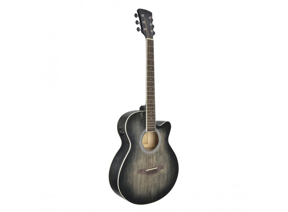 Soundsation  SAGUARO HW-CE-BK  - Estilo de guitarra mini jumbo cutaway, Tampo, costas e laterais de Basswood, Escala de rosewood orgânica, Comprimento: 101 cm (40 ), Largura: 9,8cm, Sintonizador de cromo, 